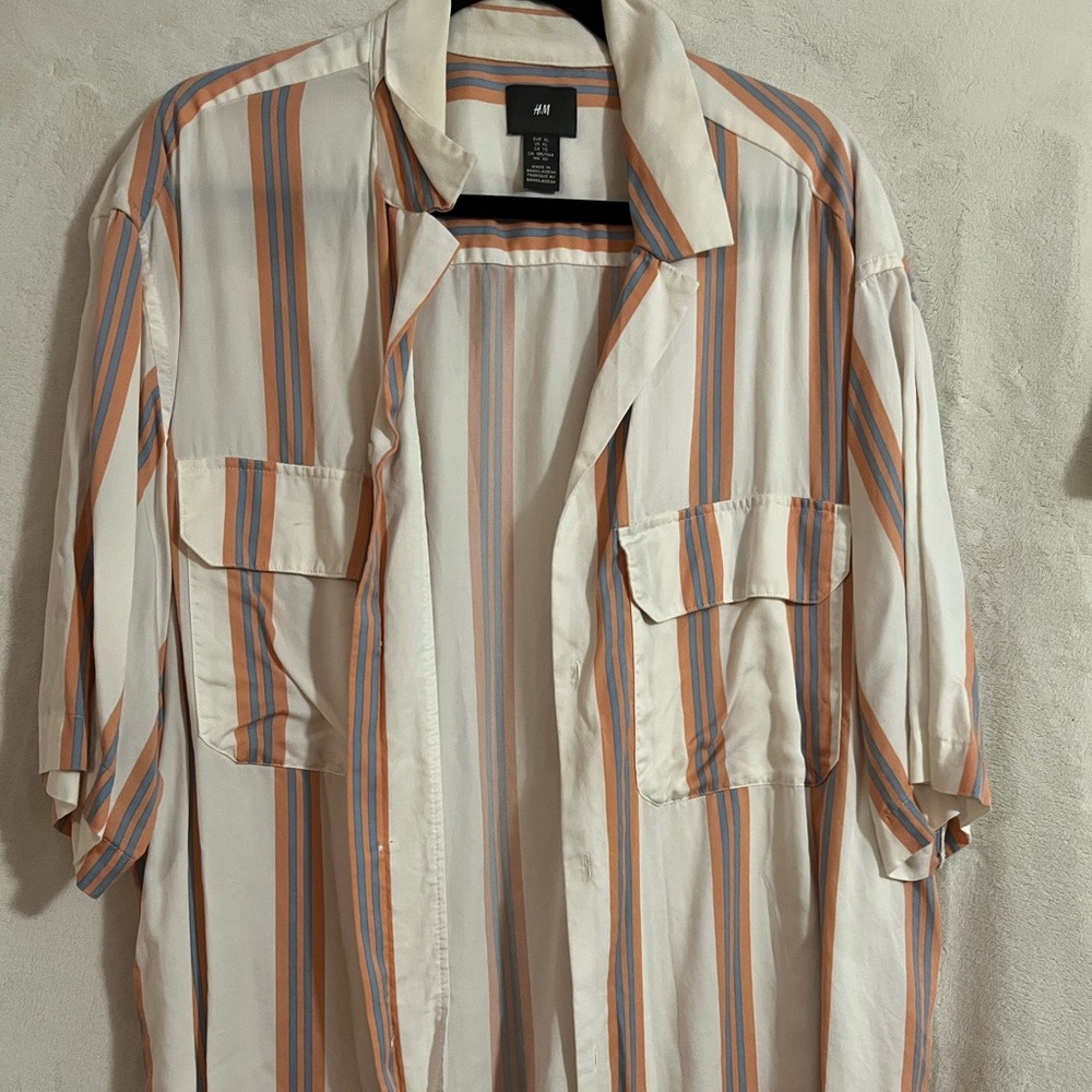 H&M White Shirt Jacket with Orange & Blue Stripes